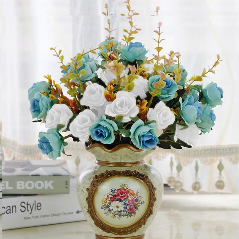 MOOMASS Artificial Flowers,2 Packs of Artificial Roses.24 Little Rose Silk Flowers. Plastic Flowers,Plants for Home Hotel Wedding Christmas Tables Decorations. Peacock Green - Image 4